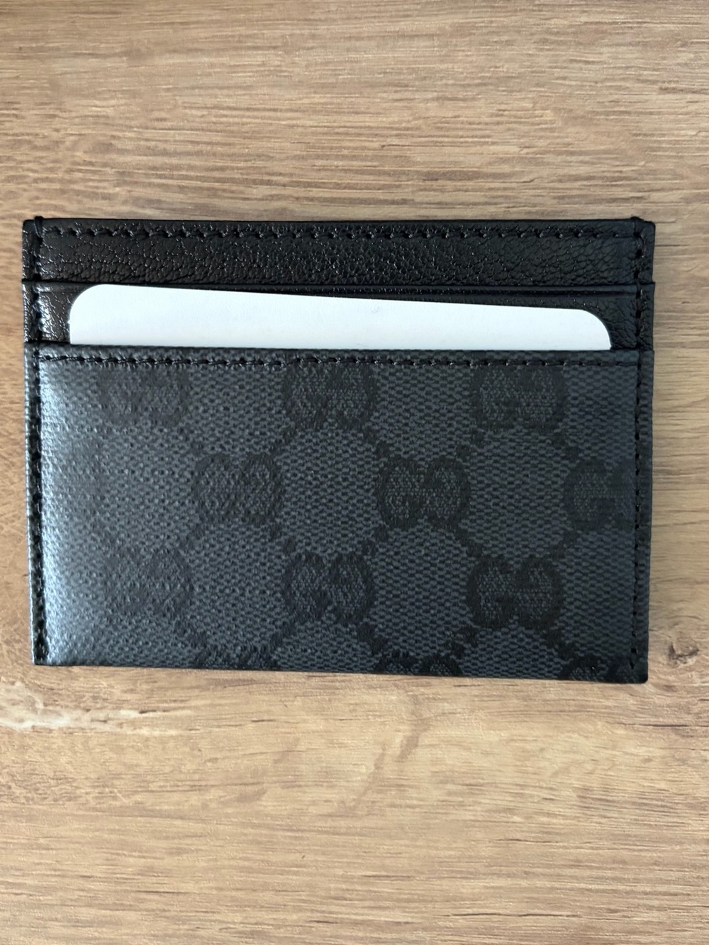 NWT Gucci Essence Classic card case Black GG Canvas Wallet Original Packing